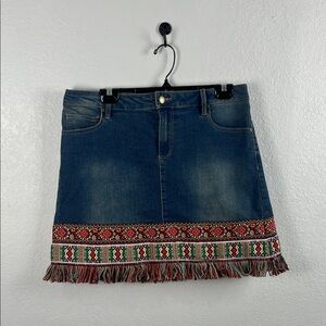 CATOS LADIES NAVAJO STYLE BUTTON ZIPPER DENIM SKIRT SIZE 16 CASUAL Fringed Hem